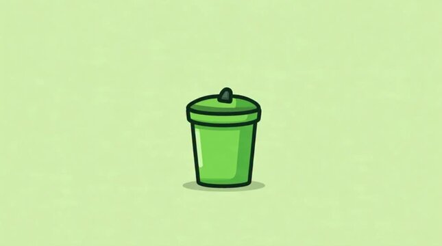 Green Trash Can Animation - Eco-Friendly Waste Disposal.