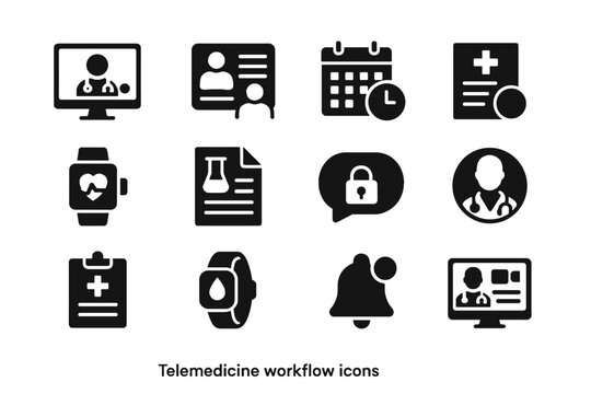 Icon card telemedicine set prescription appointment vector monitor medical secure record health