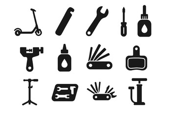 Obraz premium Multitool chain micro tools tool air bottle vector mobility key scooter icon