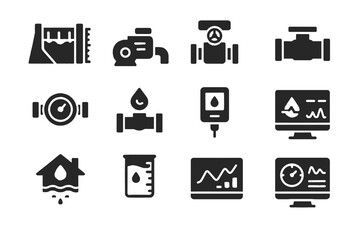 Vector icon meter valve pipeline smart icons water leak monitoring controller level