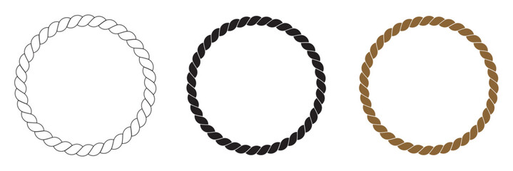 Circle woven rope frames collection. Glyph illustration of knot borders. An elegant oval-shaped rope frame with twisted fibers, giving a rustic, nautical vibe perfect for accentuating photos, art.