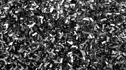 Silver glitter, top view. Metallic chrome texture for Christmas packaging. Wrapping. Abstract background. Macro.