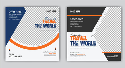 Explore the World Travel Post Banner and Nature Adventure Trip Post Template