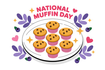 National muffin day: sweet chocolate chip muffins vector art