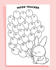 Mood tracker with cute bunny and balloons, cute vector illustration for mental health planning
