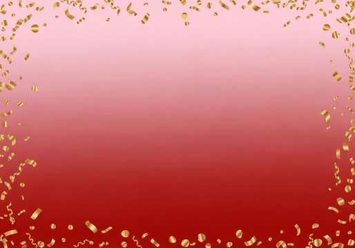 Golden confetti border frame on a red to pink gradient background for celebration and party design - Powered by Adobe