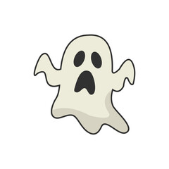 Cute Spooky Black Ghost with Surprised Expression in Simple Halloween Style for Holiday Decoration and Fun Scary Theme Artwork