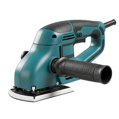 Electric orbital sander tool with auxiliary handle isolated on transparent background