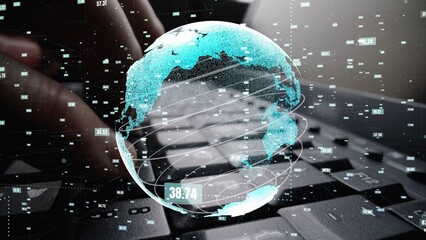 A creative representation of a digital globe overlaying a keyboard, emphasizing themes of global connectivity, technology, and data flow in a modern digital landscape. Xenic