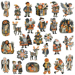 Zestaw 27 świątecznych ilustracji png na transparentnym tle