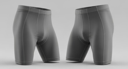 Detailed 3D Rendered Gray Performance Cycling Shorts Front and Side Views Isolated on White Background