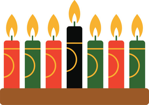 a minimalist flat design vector illustration of a  kinara featuring seven glowing candles symbolizing the  ideal for seasonal artwork, cultural posters, holiday graphics, and 