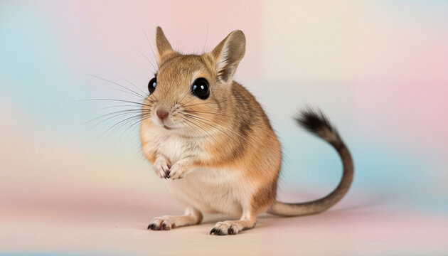 Detailed Studio Portrait of a Curious Jerboa with Soft Lighting and Pastel Background