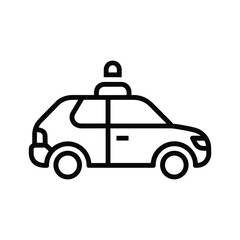 Police car icon with siren on top, simple line art, isolated on
