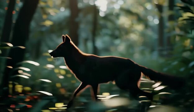 Running Dhole Asiatic Wild Dog in Forest, Wildlife Conservation