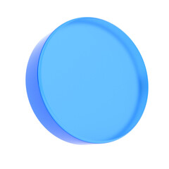 Blue circle button on white background. Isolated 3D illustration