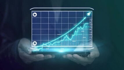 A digital tablet displaying a growing graph, showcasing progress and success in data analysis and technology advancements. - Powered by Adobe