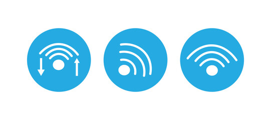  blue and white vector icon about wifi and internet signal strength full four levels representing wireless technology