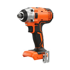 Orange and black cordless impact driver tool isolated on transparent background