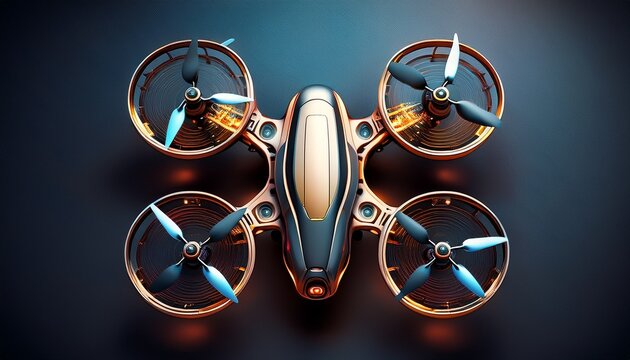 futuristic drone top down view sleek design multiple rotors advanced technology