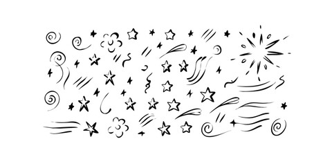 Hand Drawn Swirls and Stars on Transparent Background
