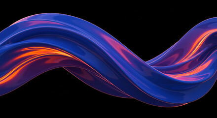 Abstract blue and orange glowing fluid wave or ribbon shape twisting dynamically against a solid black background