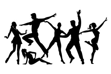 Male and female dancers in motion with transparent background