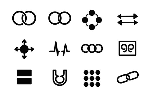 Vector node block correlation connector arrows bond synchronization quantum icon container set