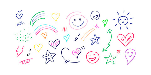 Neon Hand Drawn Doodle Elements glowing colors