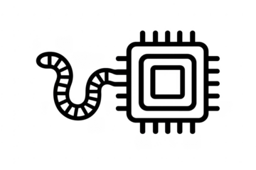 Computer worm icon attacking processor or microchip