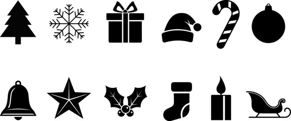 Christmas Icon Set – 12 Black Vector Holiday Symbols
