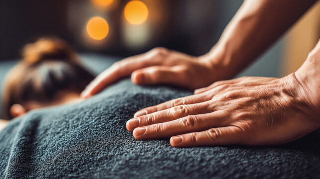 Soothing hands provide therapeutic massage promoting relaxation and deep stress relief in a tranquil spa setting