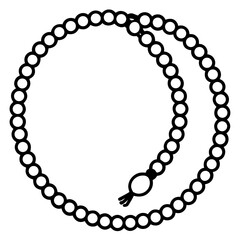 Black outline drawing of a prayer bead necklace