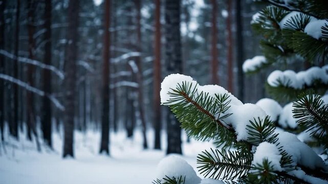 A tall pine tree stands alone in a snowy forest, perfect for winter landscapes or nature scenes