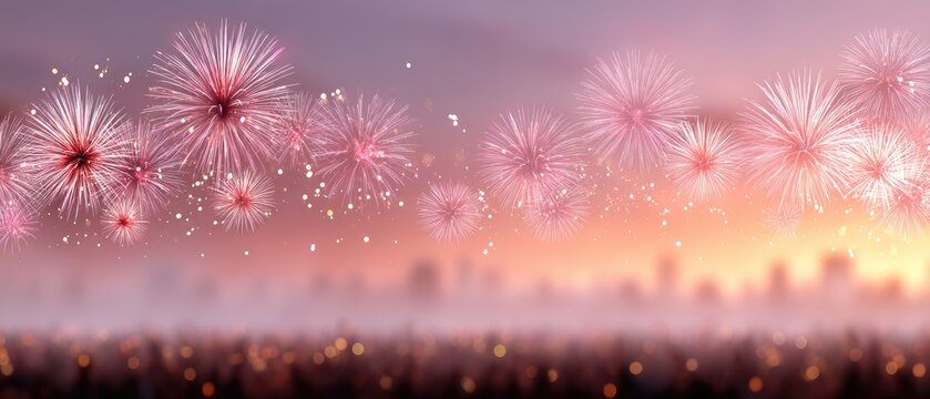 Colorful fireworks lighting up the night sky over an outdoor concert with lively crowd silhouettes and vibrant stage lights creating a festive atmosphere