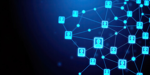 Dynamic glowing network of people icons connecting globally illustrating digital communication and community