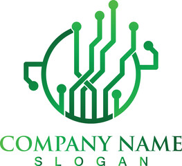 Modern Green Circuit Board Technology Logo