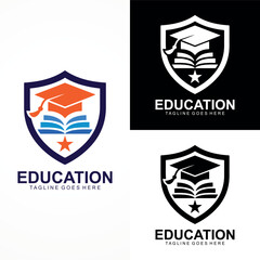 Shield Education Logo with Graduation Cap and Books