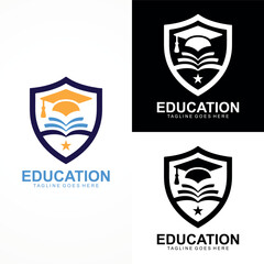 Shield Education Logo with Graduation Cap and Books