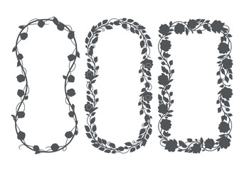 Set of three elegant floral rose vine frames and borders vector