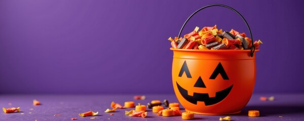 Halloween celebration pumpkin patch orange jack-o'-lantern bucket festive atmosphere close-up view spooky theme