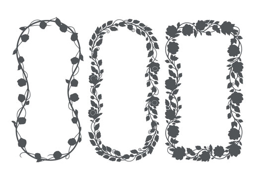 Set of three elegant floral rose vine frames and borders vector
