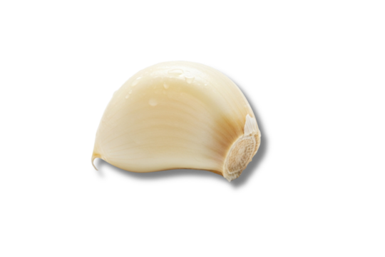 A single garlic clove,The clove is smooth and glossy, showcasing its natural shape and texture