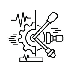 Engineering and mechanical repair icon with gear, wrench, and waveform