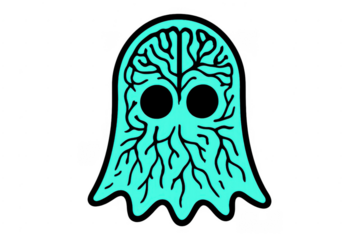 Ghost brain anatomy cartoon illustration with veins