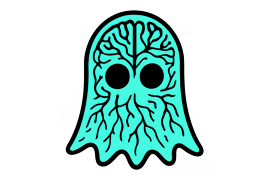Ghost brain anatomy cartoon illustration with veins