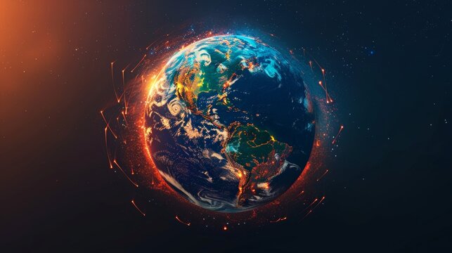 Visualizing global economic growth  upward arrows and glowing earth for 2025 chinese new year fairs - Powered by Adobe