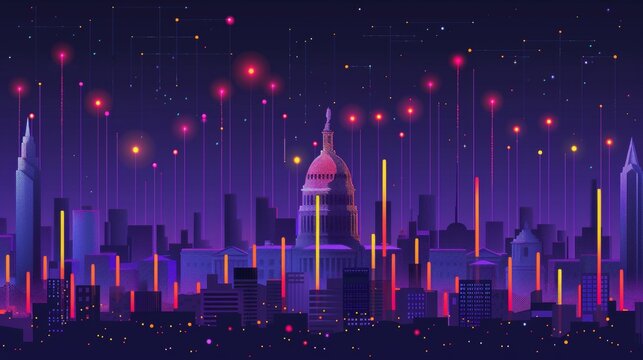 Vibrant financial charts against the u.scapitol  a symbol of governance and economic dynamics