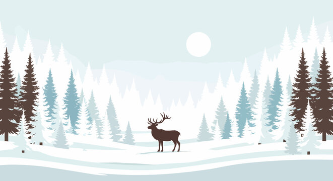 Majestic Deer in Winter Wonderland A Serene Wildlife Encounter - Powered by Adobe