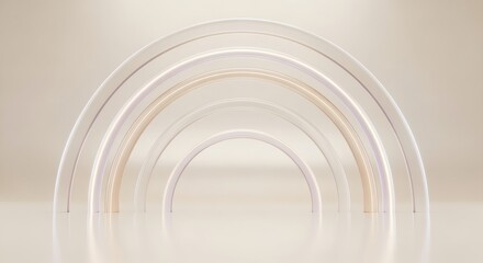 Translucent pearl glass forms spectacular glowing pearl arcs suspended gracefully midair with iridescent edges and soft radiant reflections. Abstract luxurious concept